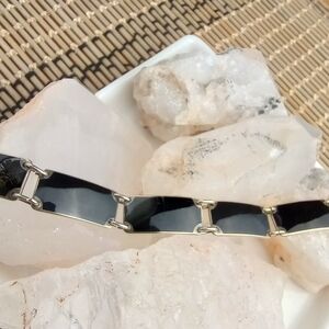 OPRO 925 & Vermeil Panel link Bracelet 7.25" Black Enamel 17.65gm